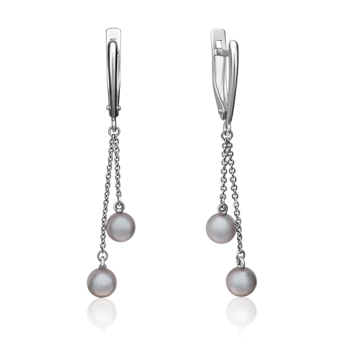 Серьги с английским замком из белого золота с жемчугом культивированным 02-4379-00-301-1120-31