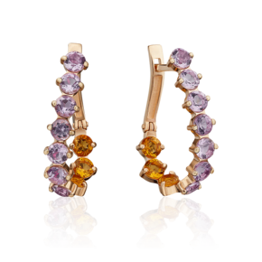 Серьги с английским замком из красного золота с цитринами и аметистами 02-4578-00-724-1110-57