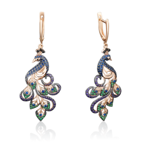 Серьги «Павлины» с английским замком из красного золота с фианитами 02-3649-01-404-1110-52