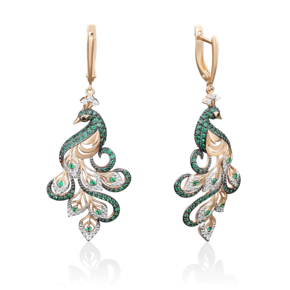 Серьги «Павлины» с английским замком из красного золота с фианитами 02-3649-02-404-1110-52