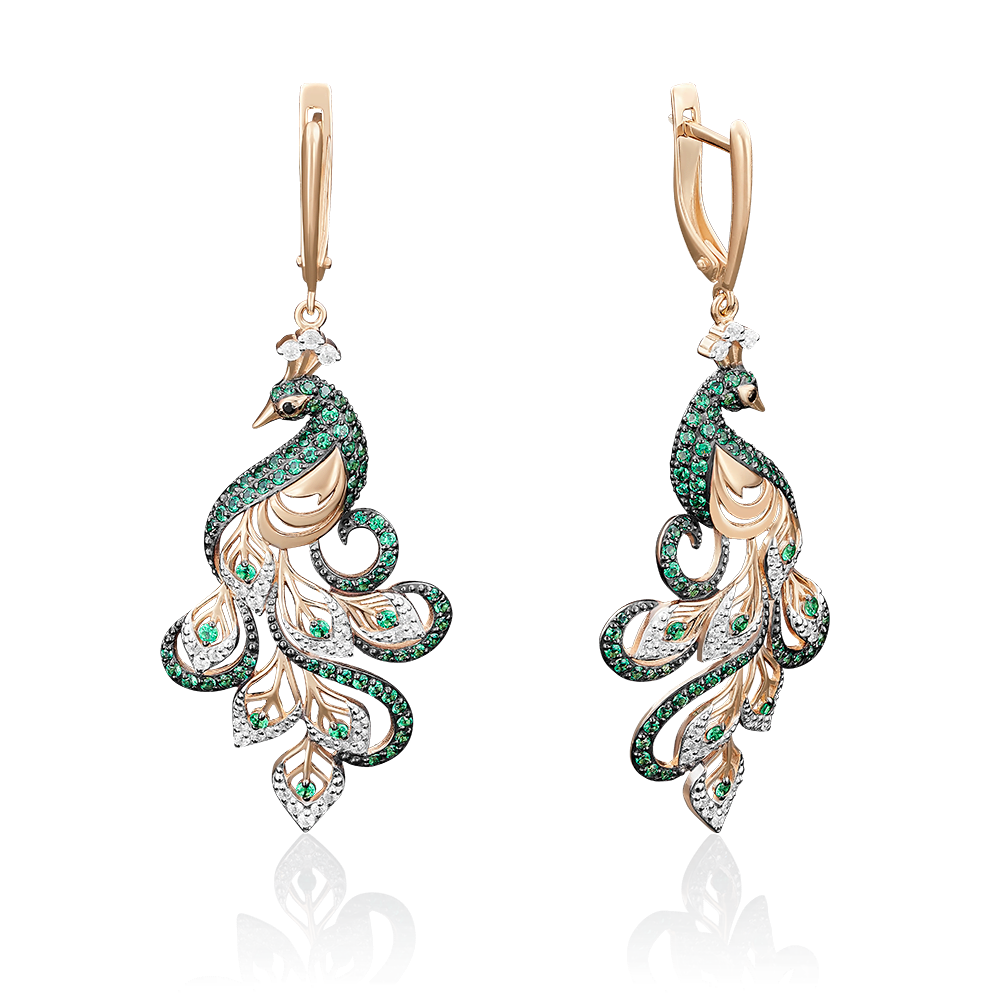 Серьги «Павлины» с английским замком из красного золота с фианитами 02-3649-02-404-1110-52