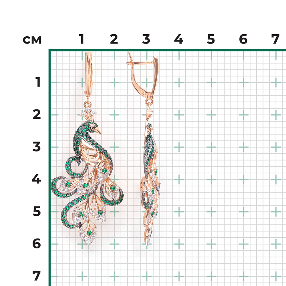 Серьги «Павлины» с английским замком из красного золота с фианитами 02-3649-02-404-1110-52