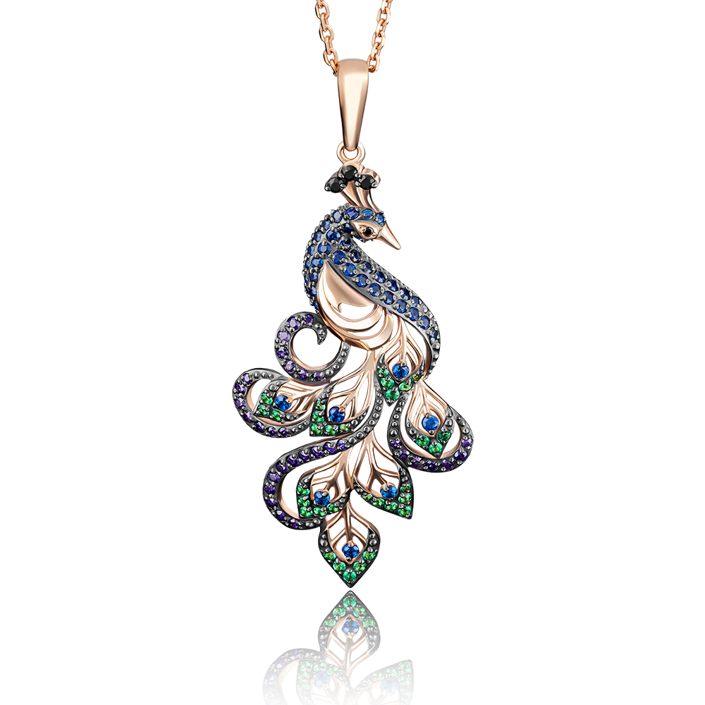 Подвеска «Павлин» из красного золота с фианитами 03-2207-03-404-1110-52