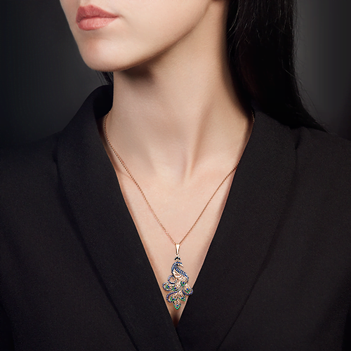 Подвеска «Павлин» из красного золота с фианитами 03-2207-03-404-1110-52