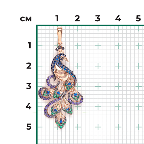 Подвеска «Павлин» из красного золота с фианитами 03-2207-03-404-1110-52