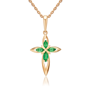 Декоративный крест из красного золота с изумрудами