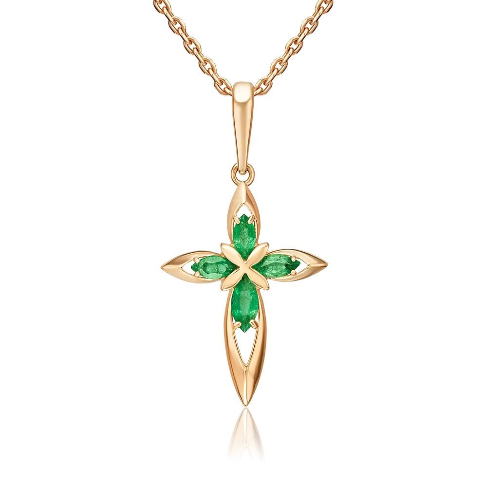 Декоративный крест из красного золота с изумрудами 03-3631-00-103-1110