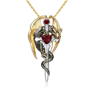 Подвеска «Дракон с мечом» из комбинированного золота с гранатами 03-3495-00-204-1121