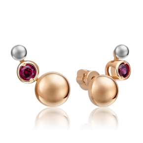 Серьги-пусеты «Кометы» из комбинированного золота с гранатом 02-4773-00-204-1111-75