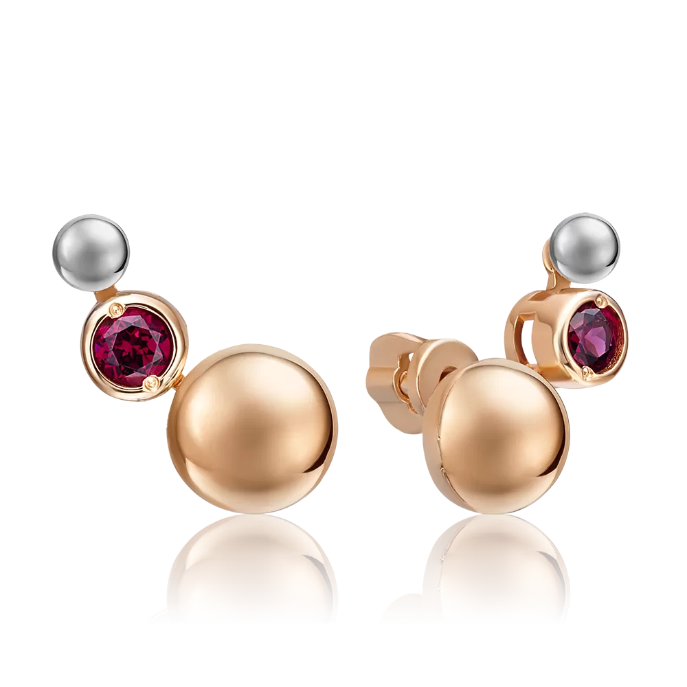Серьги-пусеты «Кометы» из комбинированного золота с гранатом 02-4773-00-204-1111-75