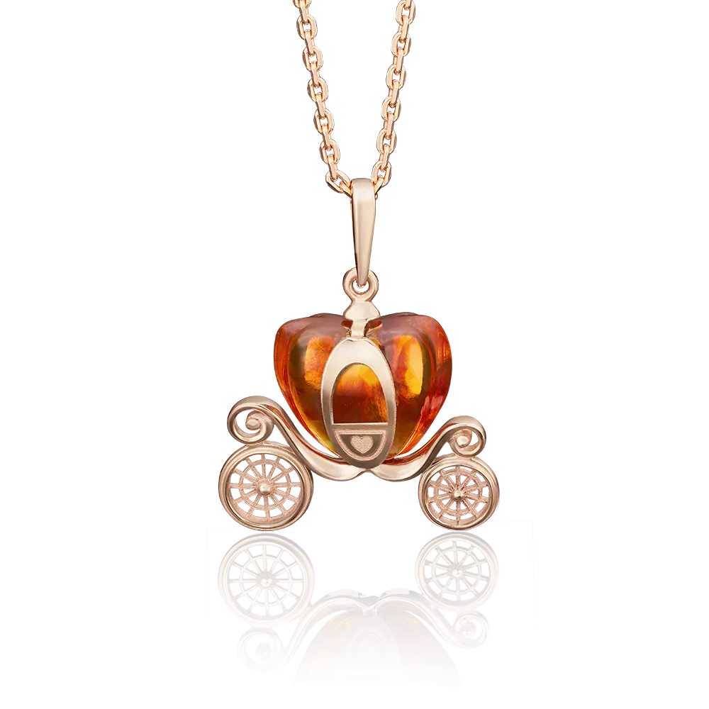 Подвеска «Карета» из красного золота с янтарём 03-2702-00-271-1110-46