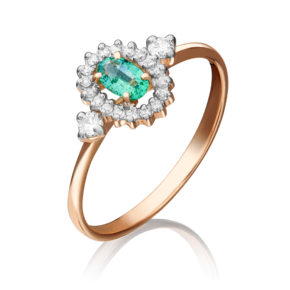 Кольцо из красного золота с изумрудом и бриллиантами