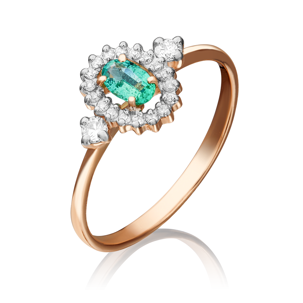 Кольцо из красного золота с изумрудом и бриллиантами 01-1447-00-106-1110-30
