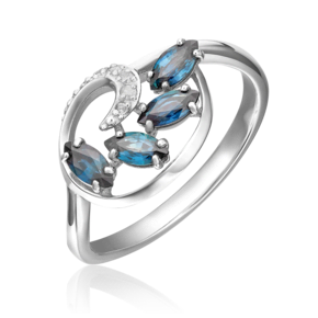 Кольцо из белого золота с сапфирами и бриллиантами