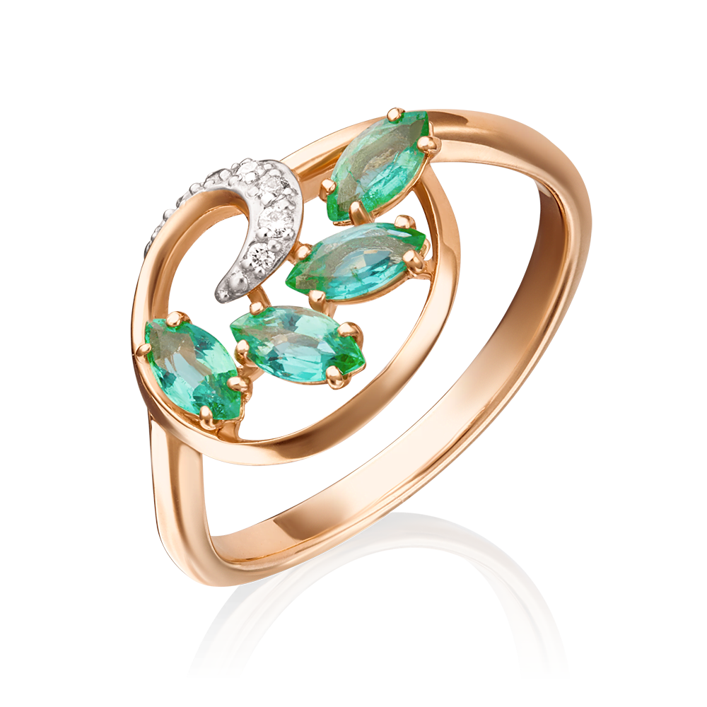 Кольцо из красного золота с изумрудами и бриллиантами 01-1449-00-106-1110-30