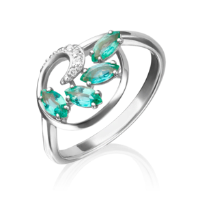 Кольцо из белого золота с изумрудами и бриллиантами