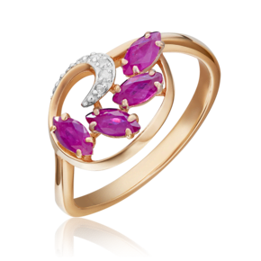 Кольцо из красного золота с рубинами и бриллиантами