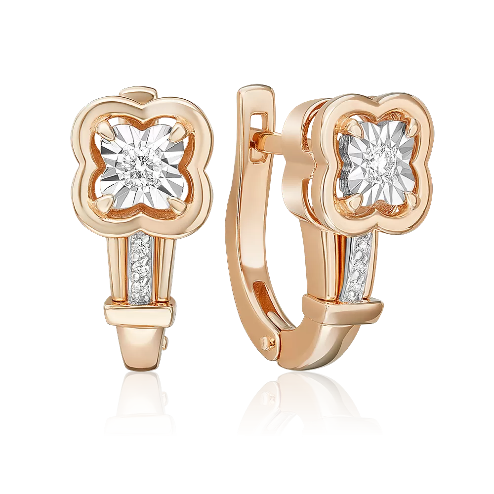 Серьги с английским замком из комбинированного золота с бриллиантами 02-5239-00-101-1111