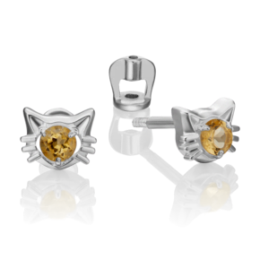 Серьги-пусеты «Котята» из серебра с цитрином 02-4613-00-206-0200-68