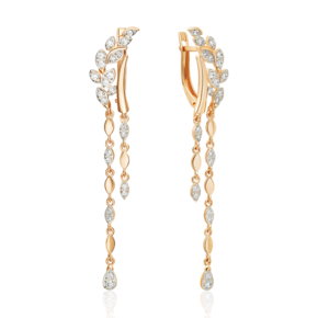 Серьги «Золотые ветви» с английским замком из красного золота с фианитами 02-5535-00-401-1110