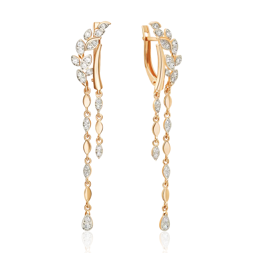 Серьги «Золотые ветви» с английским замком из красного золота с фианитами 02-5535-00-401-1110