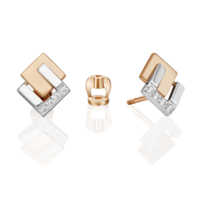 Серьги-пусеты из комбинированного золота с фианитами 02-5134-00-401-1111