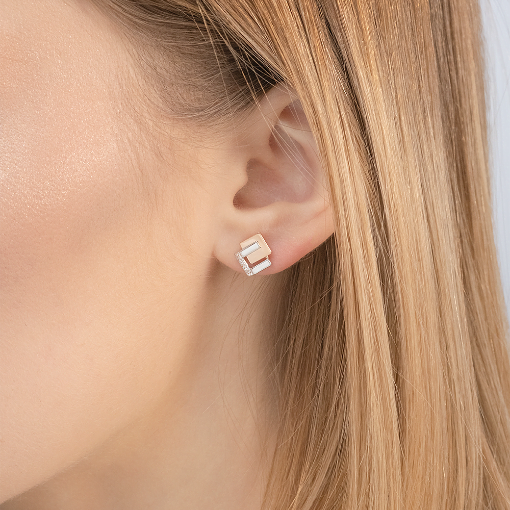 Серьги-пусеты из комбинированного золота с фианитами 02-5134-00-401-1111