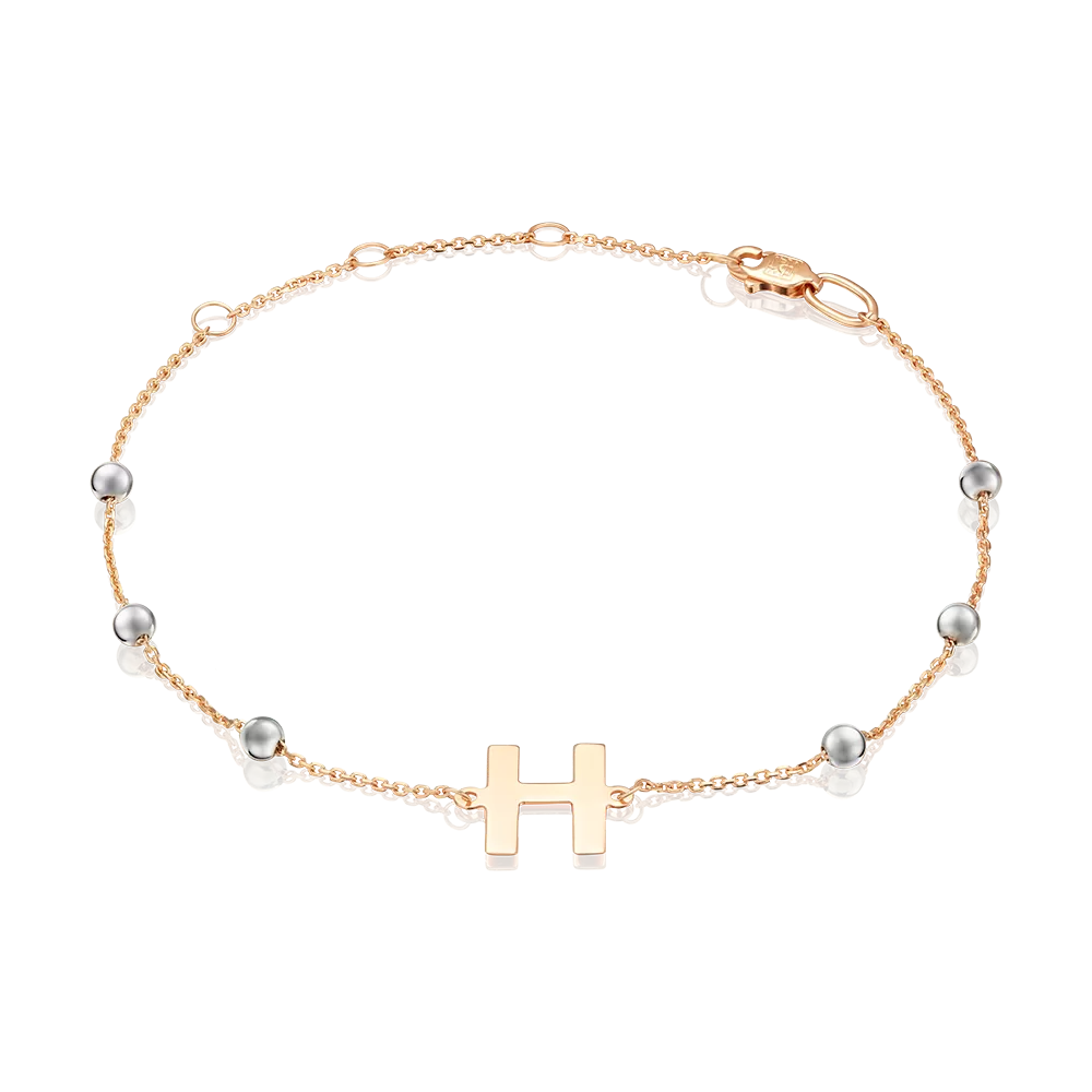 Браслет «Буква Н» из комбинированного золота 05-0849-Н-000-1111