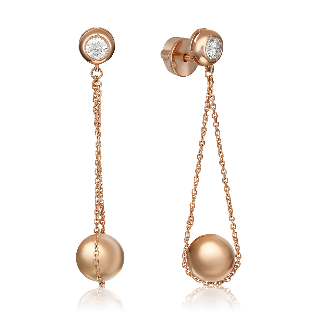 Серьги-пусеты из красного золота с фианитом 02-4372-00-401-1110-03