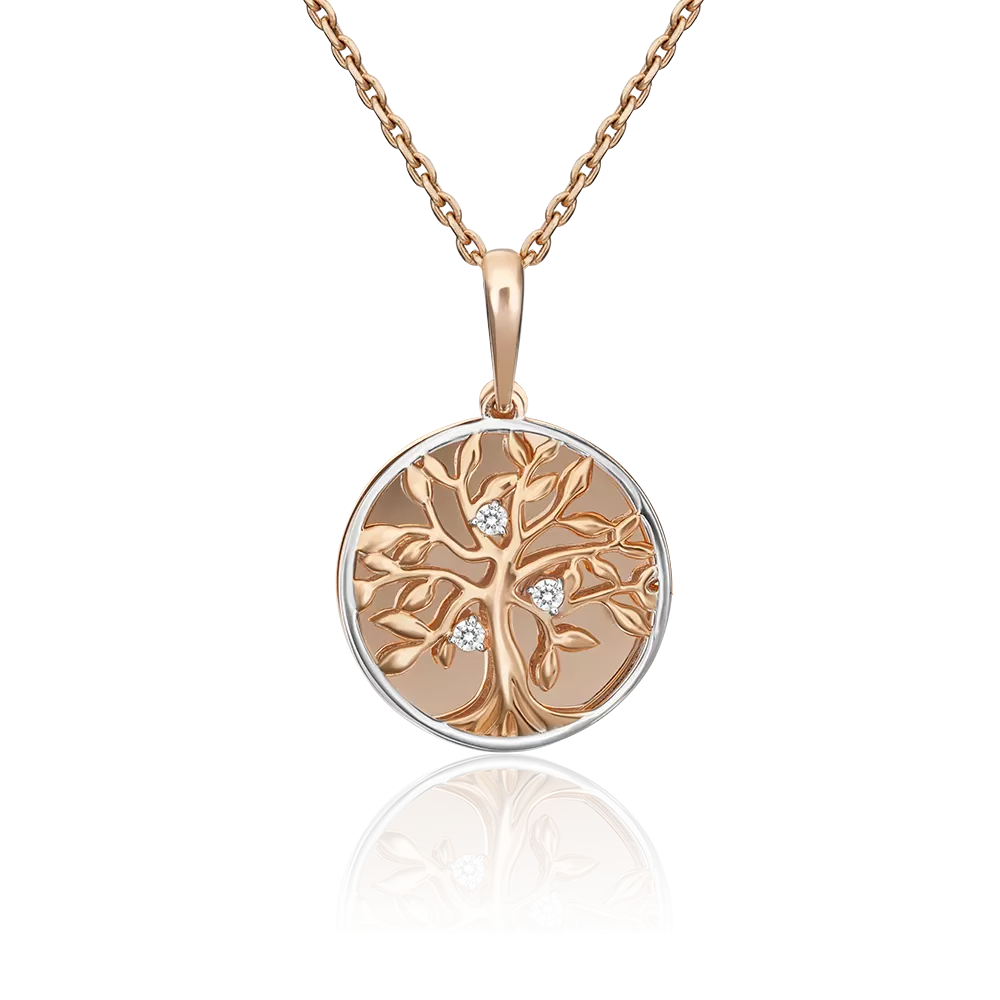Подвеска «Древо Жизни» из красного золота с фианитами 03-3018-00-401-1110-66