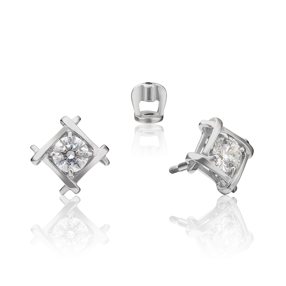 Серьги-пусеты из белого золота с фианитом 02-4449-00-501-1120-38