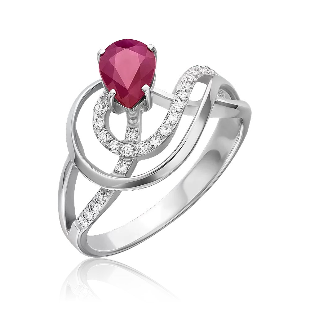 Кольцо из белого золота с рубином и бриллиантами 01-0215-00-107-1120