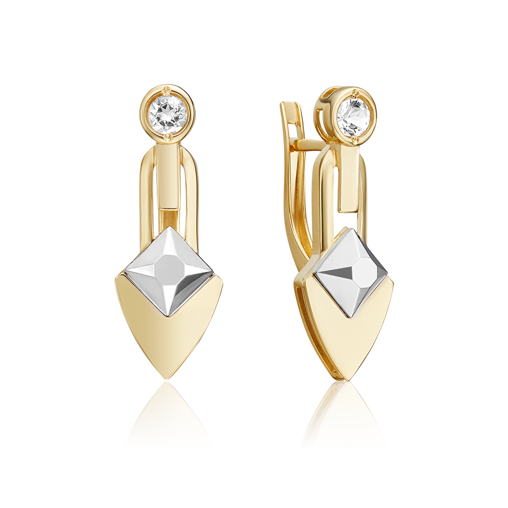 Серьги с английским замком из комбинированного золота с натуральным топазом white 02-5033-00-201-1121