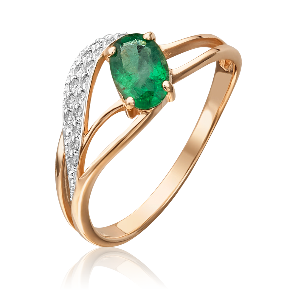 Кольцо из красного золота с изумрудом и бриллиантами 01-1235-00-106-1110-30
