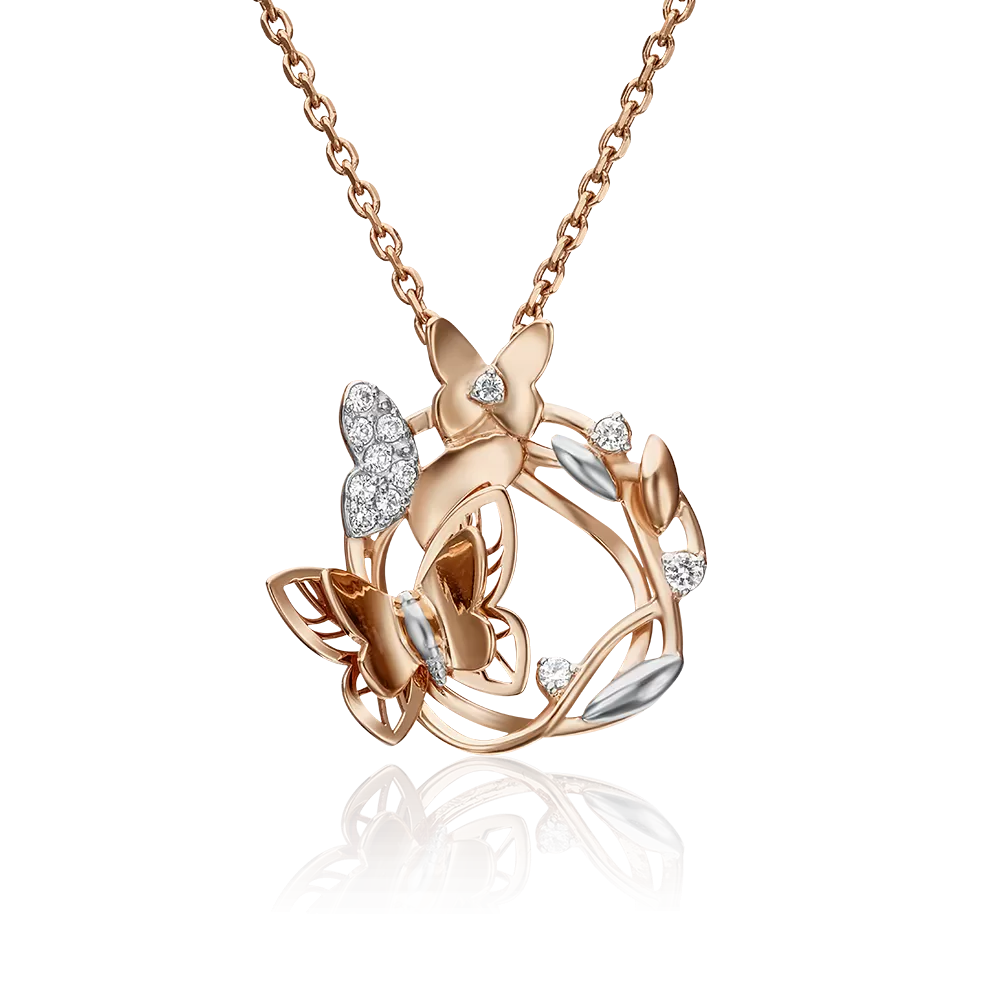 Подвеска «Бабочки» из красного золота с фианитами 03-2949-00-401-1110-48