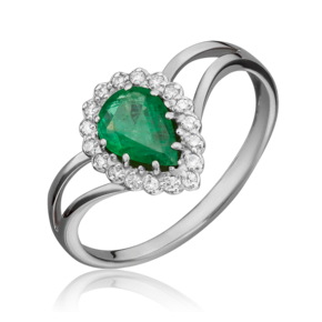 Кольцо из белого золота с изумрудом и бриллиантами