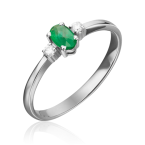 Кольцо из белого золота с изумрудом и бриллиантами