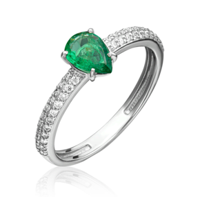 Кольцо из белого золота с изумрудом и бриллиантами 01-0334-00-106-1120-30