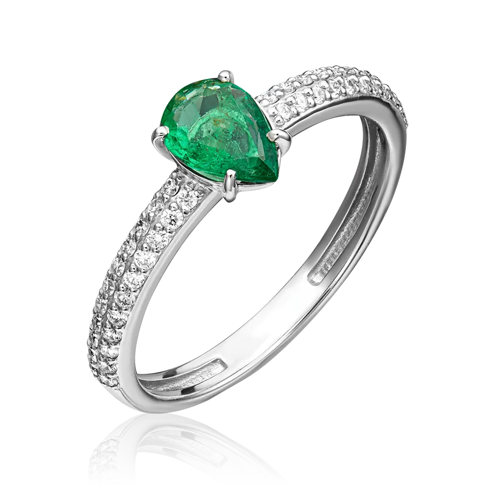 Кольцо из белого золота с изумрудом и бриллиантами 01-0334-00-106-1120-30