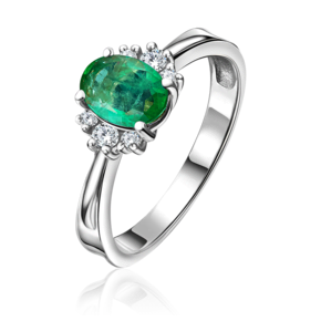 Кольцо из белого золота с изумрудом и бриллиантами