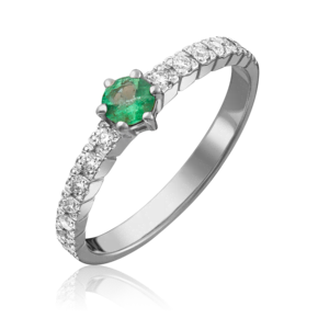 Кольцо из белого золота с изумрудом и бриллиантами
