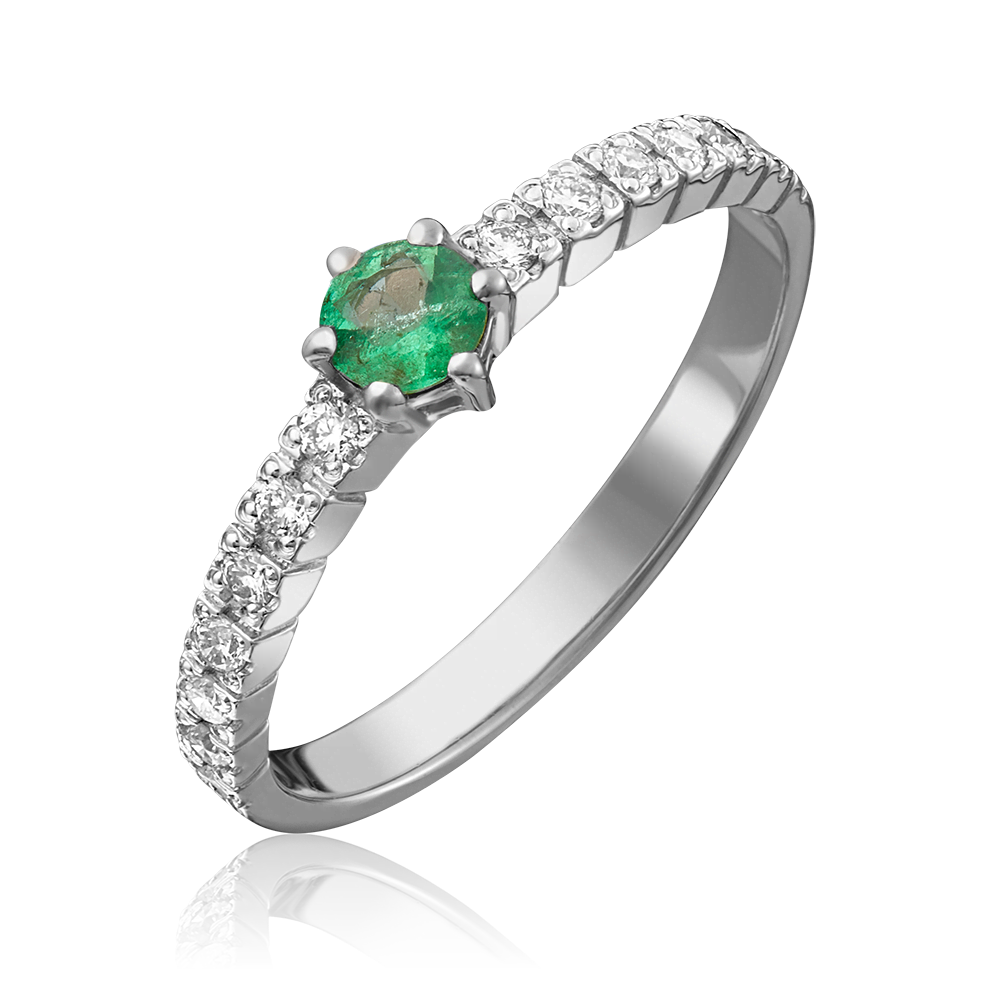 Кольцо из белого золота с изумрудом и бриллиантами 01-0384-00-106-1120-30