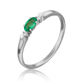 Кольцо из белого золота с изумрудом и бриллиантами