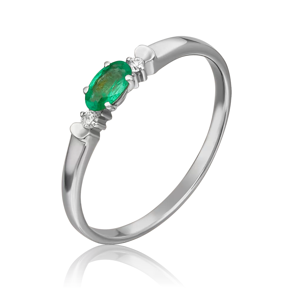 Кольцо из белого золота с изумрудом и бриллиантами 01-0778-00-106-1120-30