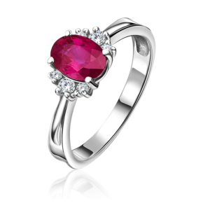 Кольцо из белого золота с рубином и бриллиантами