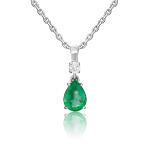 Подвеска из белого золота с изумрудом и бриллиантом