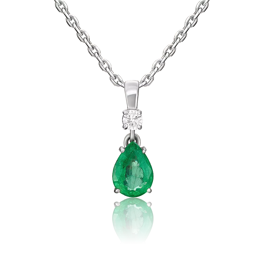Подвеска из белого золота с изумрудом и бриллиантом 03-0065-00-106-1120-30