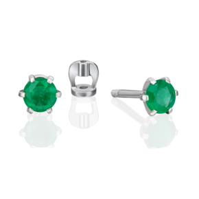 Серьги-пусеты из белого золота с изумрудом