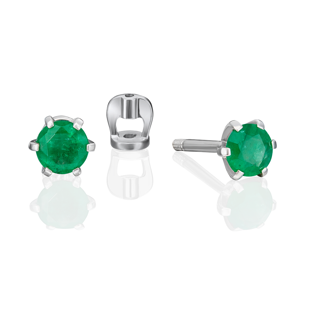 Серьги-пусеты из белого золота с изумрудом 02-0294-00-103-1120-30