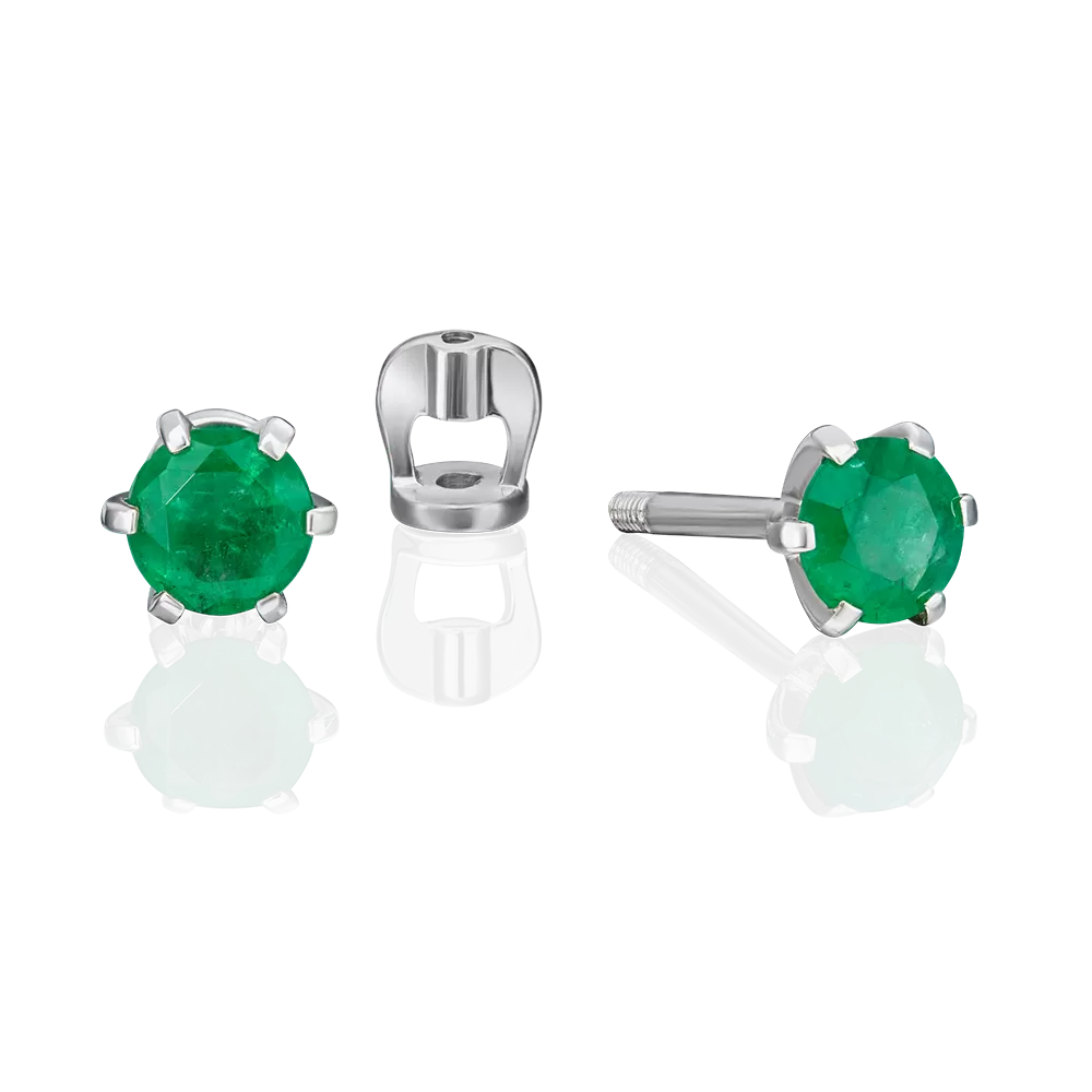 Серьги-пусеты из белого золота с изумрудом 02-0294-00-103-1120-30